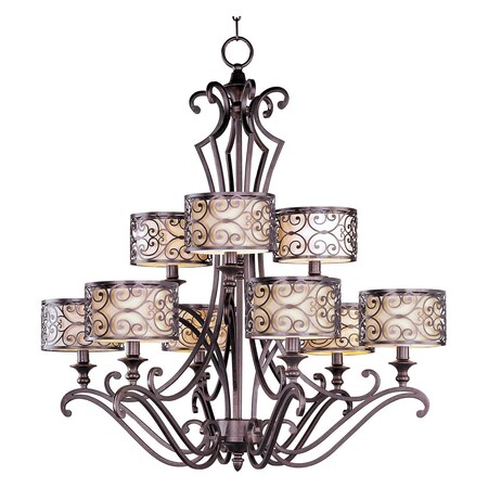 Maxim Nine Light Umber Bronze Drum Shade Chandelier 21156WHUB